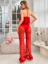 PIJAMA DE CORAZONES CON PANTALÓN ROJO