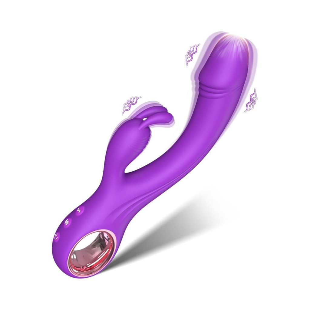 VIBRADOR DILDO CONEJO CURVO Y ESTIMULADOR DE CLÍTORISCONEJO CURVO