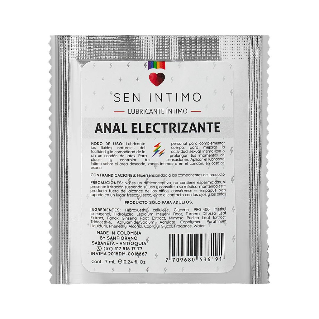 SOBRE DE LUBRICANTE SEN INTIMO ANAL ELECTRIZANTE 7ML
