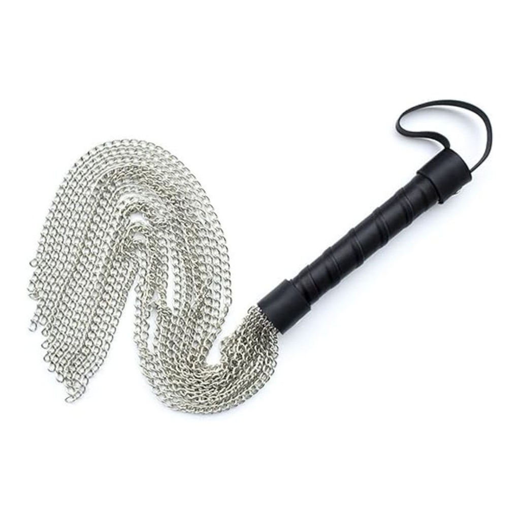 LÁTIGO DE CADENAS DE METAL CON MANGO DE CUERO