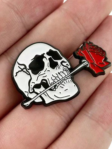 PIN DE CALAVERA Y ROSA