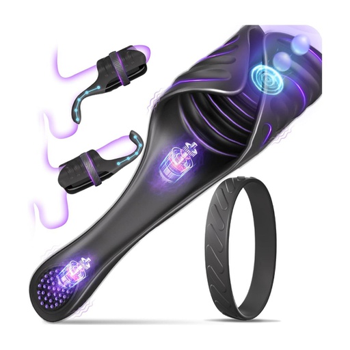 MASTURBADOR CON VIBRADOR DE TESTÍCULO DOBLADO CON ANILLO
