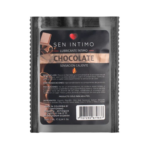 SOBRE DE LUBRICANTE SEN INTIMO CHOCOLATE CALIENTE 7ML