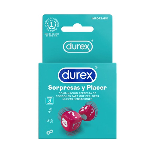 CONDONES DUREX SORPRESAS Y PLACER 3 UNIDADES